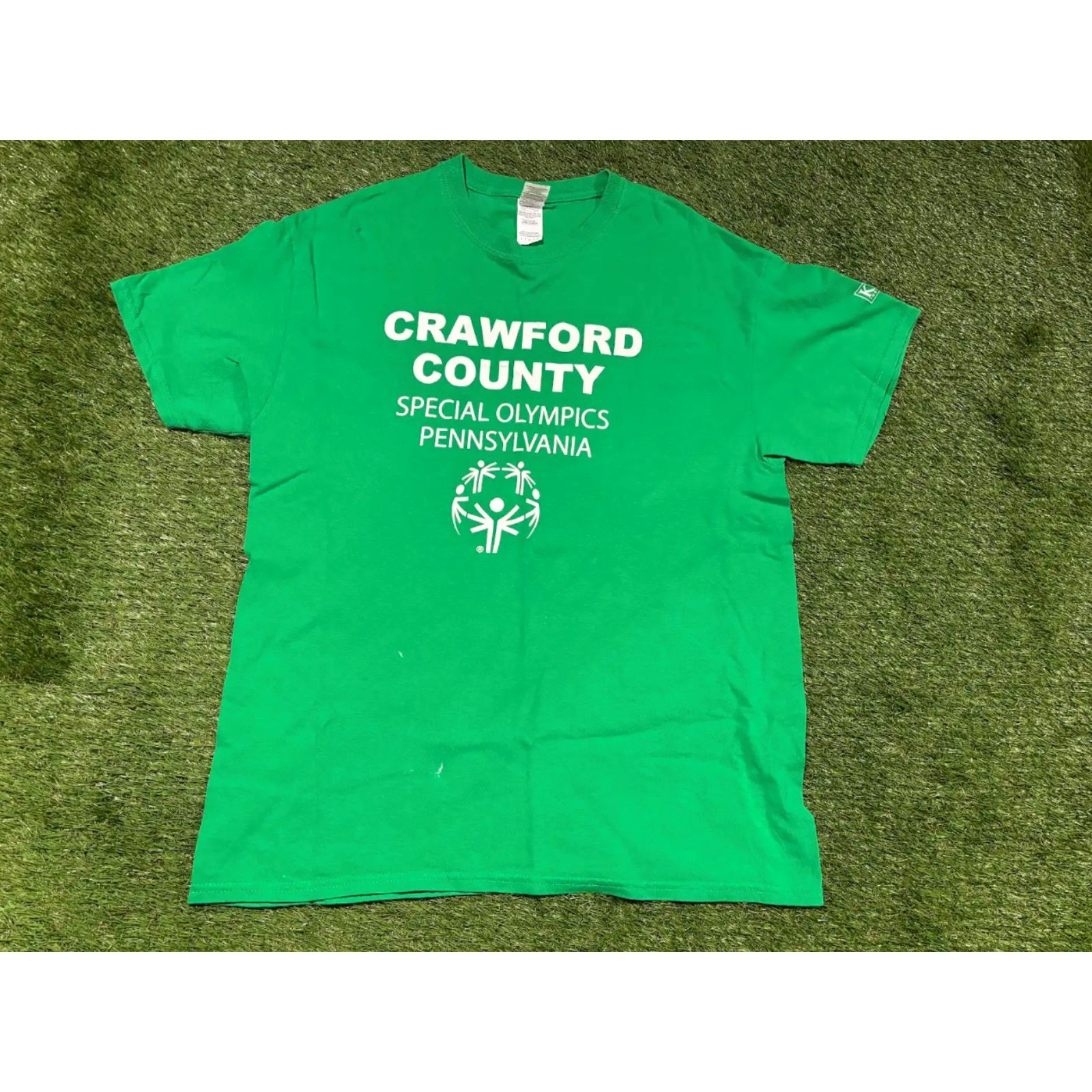 Green Crawford County Pa Special Olympics TShirt Size L Volunteer Event Tee